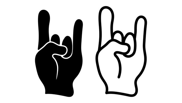 Rock On Hand Sign, black isolated silhouette
