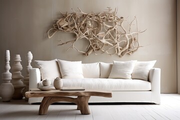 Tree Branch White Sofa: Organic Texture Living Room Decor