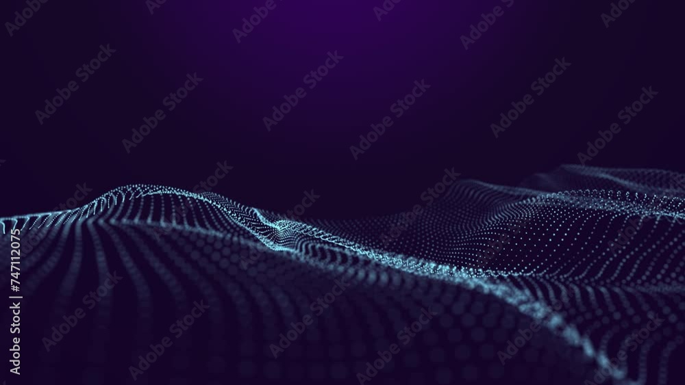 Poster abstract dynamic wave of connected dots and bright particles in space. big data digital technologies