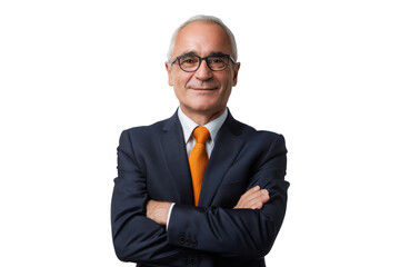 Smiling Senior Executive in Suit on White Background