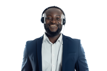 Smiling Professional with Headset for Customer Support on White Background