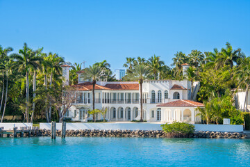 Architecture along the south canal of Miami in Florida, USA