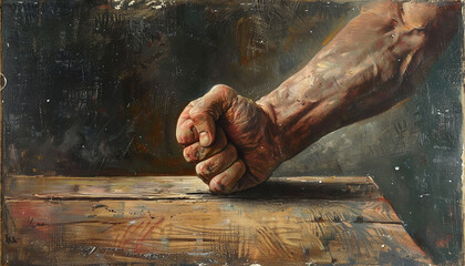 A close-up view of a clenched fist slamming onto a table - a powerful image symbolizing frustration - anger - and the desire for control.