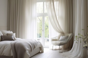 Sheer Curtain Bedroom Ideas: Mixing Cushion and Curtain Patterns