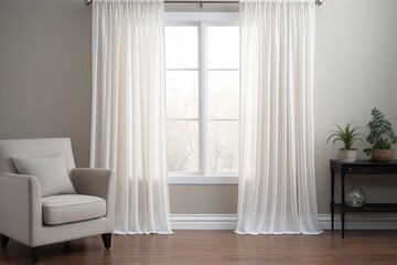 Fototapeta na wymiar Floor-Length Sheer Curtain Bedroom Ideas to Enhance Room Height