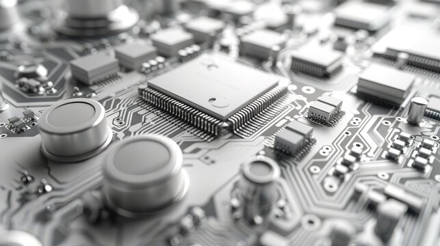 A white pcb background with a texture. Computer technology background. Information technology. A grayscale pcb background with a texture.