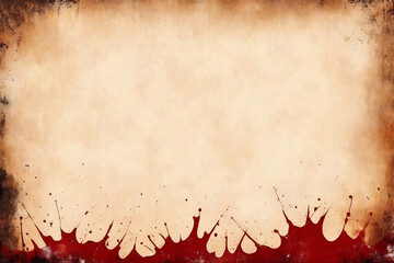Vintage grunge old paper texture with red paint or blood stains as background with space for text or image.