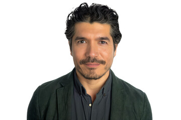 Fototapeta premium Confident Mature Man with Mustache and Casual Jacket on White Background