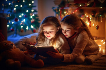 merry Christmas children exchange gifts