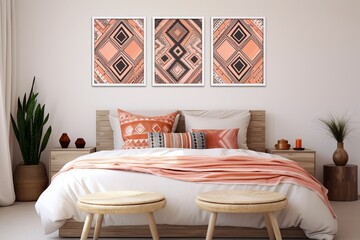 Grid Artwork Tribal Infusion: Boho Chic Tribal Print Bedroom Decors