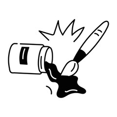 A linear icon depicting spilling poster colour 