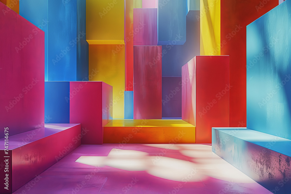 Poster abstract geometric background using irregular shapes and a vibrant color palette, ai generated.
