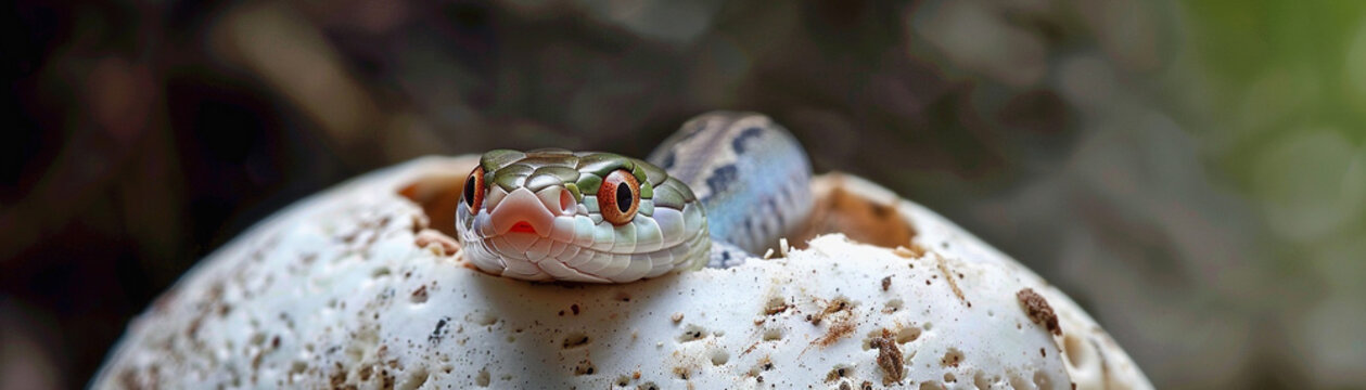 a newborn snake emerging from a shimmering egg