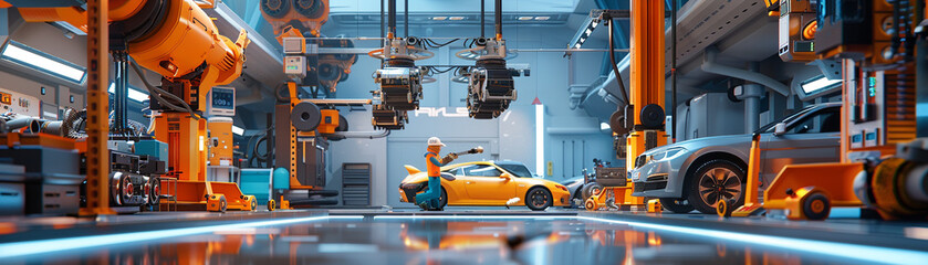 Design a backdrop background for a scene featuring a professional examining a car engine