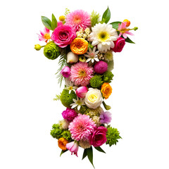 Obraz na płótnie Canvas Floral Alphabet Letter I, flowers bouquet isolated on transparent background