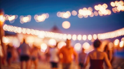 Defocused People is having a beach party at night in the summer event festival vacation on a...