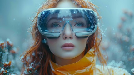 Concept of a woman with virtual reality glasses. Future technology concept. - obrazy, fototapety, plakaty