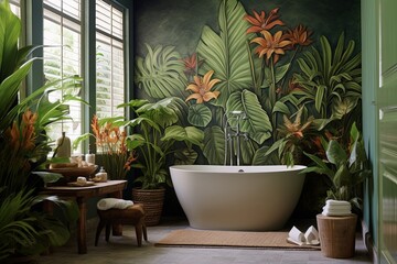 Tropical Plants Paradise: Bathroom Inspiration with Wall Texture Design