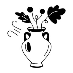 Easy to edit doodle icon of a leaf vase 