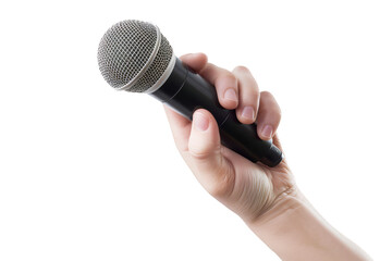 Hand Holding a Dynamic Microphone on White Background