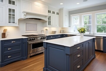 Coastal Blue and White Two-Tone Kitchen Cabinet Ideas