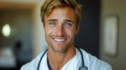 Confident Young Male Doctor with Stethoscope, Professional Healthcare