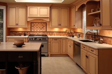 Terracotta Accent Two-Tone Modern Kitchen Cabinet Ideas