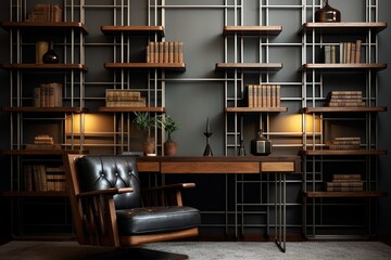 Art Deco Inspired Grid Bookcase for Urban Industrial Home Office Designs