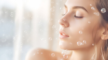 Beautiful happy woman shower with bubble, Beauty, cosmetic and skin care