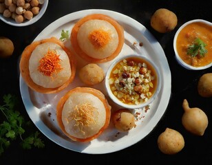 Delicious north and south indian street food pani puri gol gappa with tamarind water served - obrazy, fototapety, plakaty