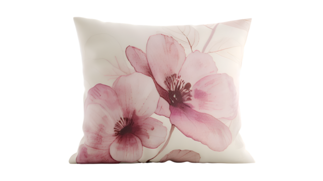  A soft and inviting pastel pink cushion featuring a subtle floral motif, Transparent background