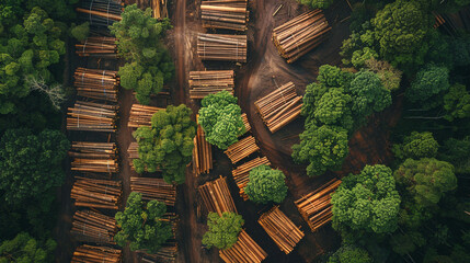 A sustainable wood products company committed to sourcing timber from responsibly managed forests practicing sustainable forestry practices and promoting transparency and traceability - obrazy, fototapety, plakaty