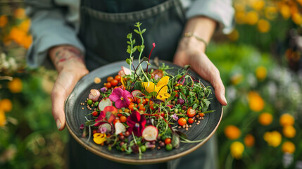 Collaborating with chefs restaurants and food producers to innovate and diversify plant based menus showcasing culinary creativity and flavor rich vegetarian and vegan dishes - obrazy, fototapety, plakaty