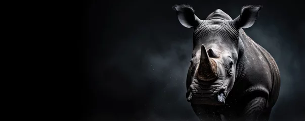 Foto op Plexiglas anti-reflex African huge rhino on black background © Michal