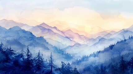 Awaken to the majestic beauty of a mountain sunrise landscape, where fog and snow create a breathtaking vista that captivates the soul. - obrazy, fototapety, plakaty