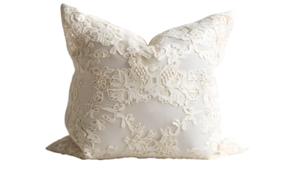  An elegant cushion featuring an intricate lace-inspired motif, Transparent background