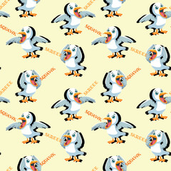 Vector pattern Seagull screaming, bright, sea bird, cartoon