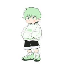 child illustration with green t shirt