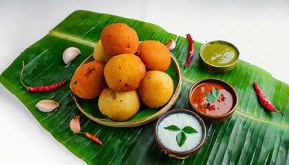 South indian food called vada sambar or sambar vada or wada, served with coconut, green