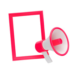 Red frame with megaphone for sales isolated. Offer promotion concept mockup. 3d rendering