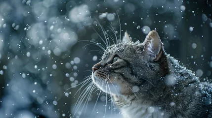 Fotobehang Winter cat snow, winter, and cat. © Marie