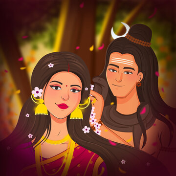 Lord Shiva and Goddess Parvati Vector Art, Mahadev Vector Art and Illustration, Mahadev Digital Artwork, Shiva and Parvati Vector Art 
