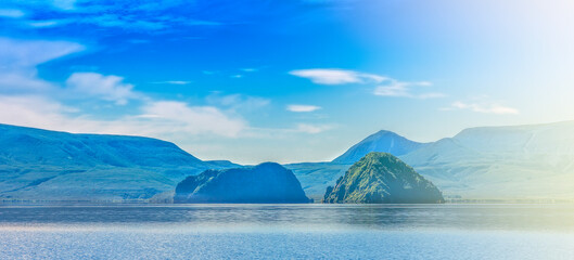 Kurile lake, forest and the hills South Kamchatka Nature Park, Russia