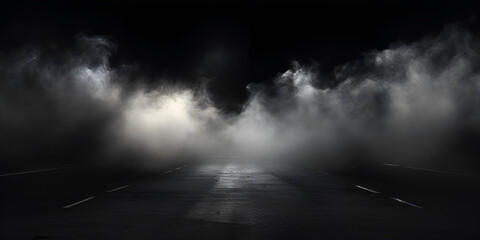 misty road fog, darkness, isolated, background 