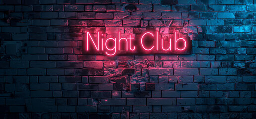 Night club neon sign on brick wall.