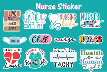 Nurse sticker bundle, Nurse sticker design, Nursing sticker - obrazy, fototapety, plakaty