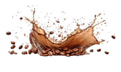 Coffee beans with splash isolated on transparent background
