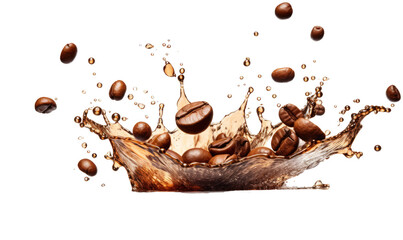 Coffee beans with splash isolated on transparent background