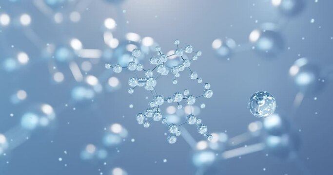 Calcium Alginate, rotating 3D model of e404, seamless looped video, molecular structure with selective focus