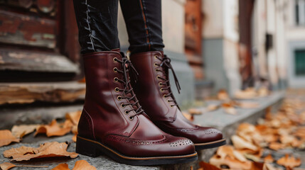 Women's burgundy leather boots.